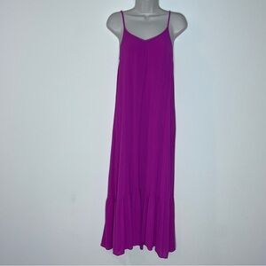 Z Supply Hot Pink Maxi Beach Boho Formal Spaghetti Strap Ruffle Dress